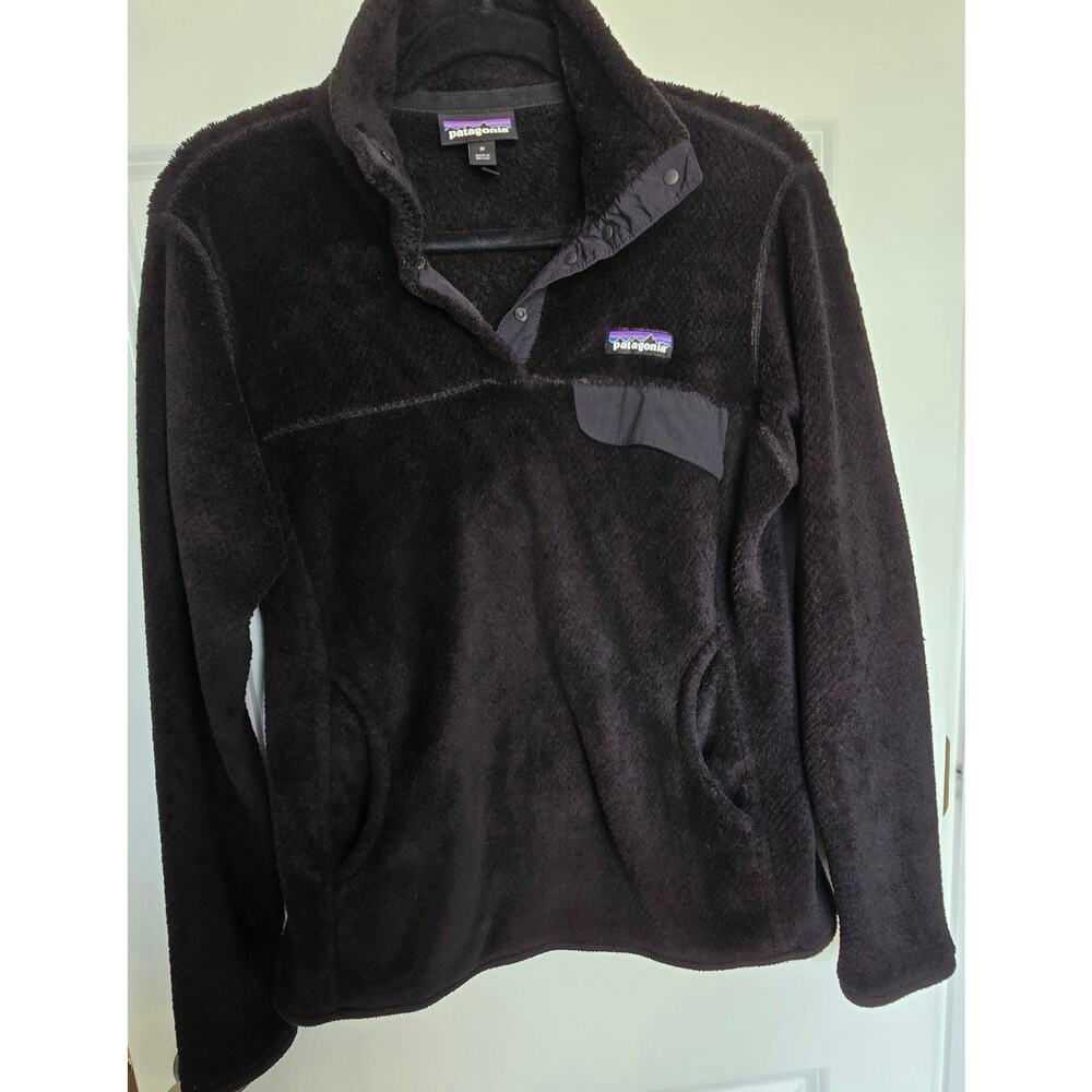 Patagonia Women's Re-Tool Snap T Pullover Black fuzzy fleece jacket Size Medium - Picture 1 of 7